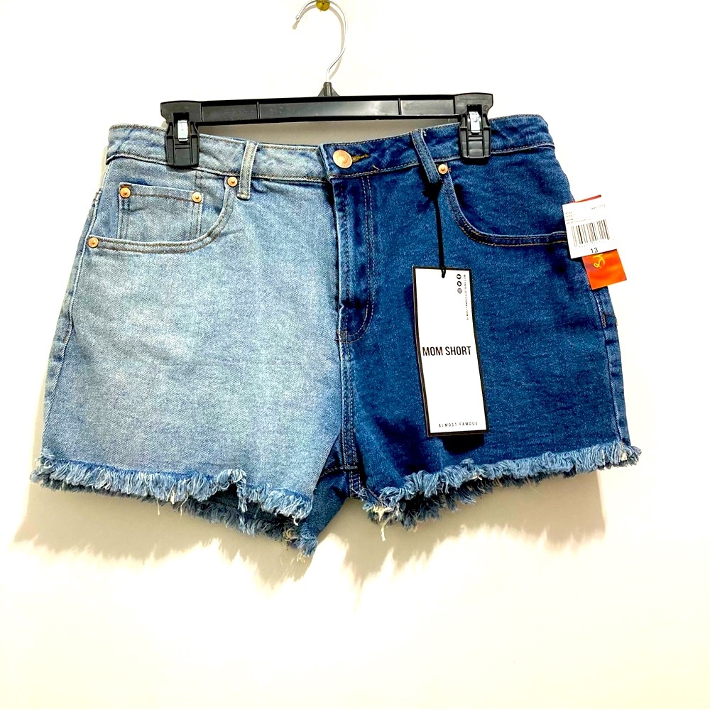 NWT Almost Famous Colorblock Blue Jean Shorts Denim Jorts
